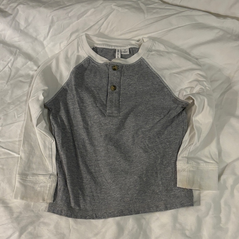Janie and Jack Gray and Cream Long Sleeve Tee